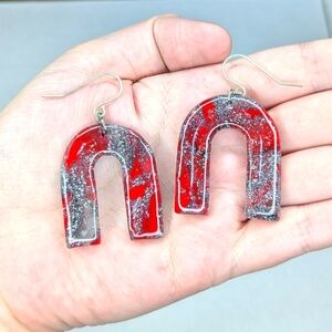 Red And Black Glitter Rainbow Earrings